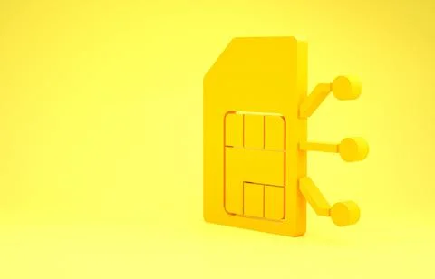 Yellow Sim card icon isolated on yellow background. Mobile cellular phone sim Stock Illustration