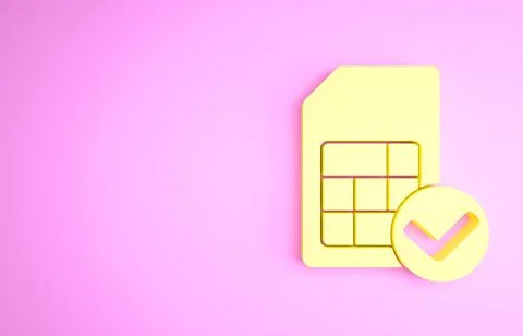 Yellow Sim card icon isolated on pink background. Mobile cellular phone sim c Stock Illustration