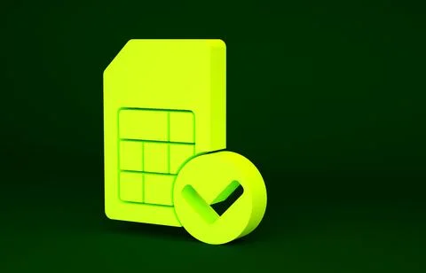 Yellow Sim card icon isolated on green background. Mobile cellular phone sim  Stock Illustration