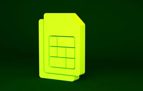 Yellow Sim card icon isolated on green background. Mobile cellular phone sim  Stock Illustration