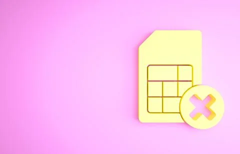 Yellow Sim card rejected icon isolated on pink background. Mobile cellular ph Stock Illustration