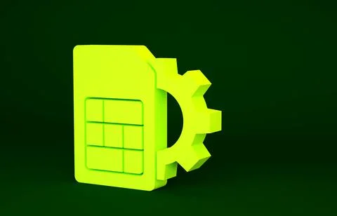 Yellow Sim card setting icon isolated on green background. Mobile cellular ph Stock Illustration