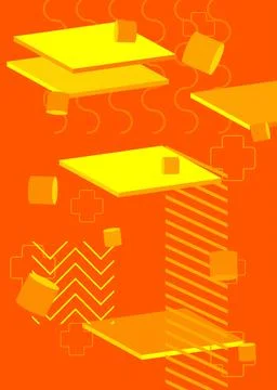 Yellow simple geometric vector banner, poster. Vibrant old geometrical shap.. 库存插图