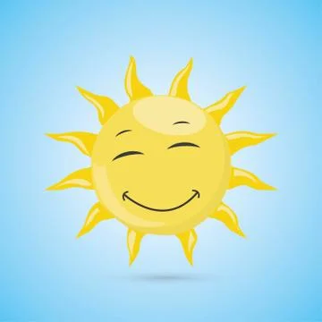 Yellow Simple Smiling Sun with closed eyes Cartoon Character Stock Illustration