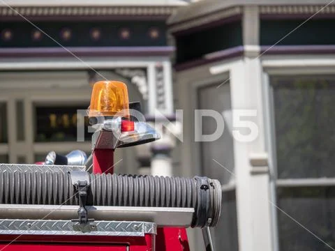 Yellow siren on top of a fire truck Stock Photos