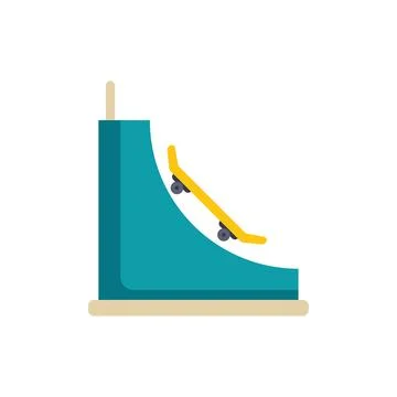 Yellow skateboard going down a ramp in skatepark Stock Illustration