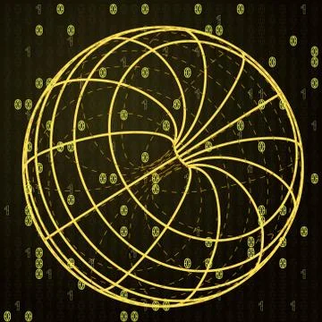 Yellow sketch with binary code over sphere vector illustration Stock Illustration