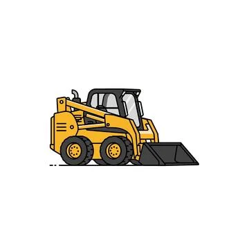 Yellow skid steer loader construction vehicle graphic with compact heavy Stock Illustration