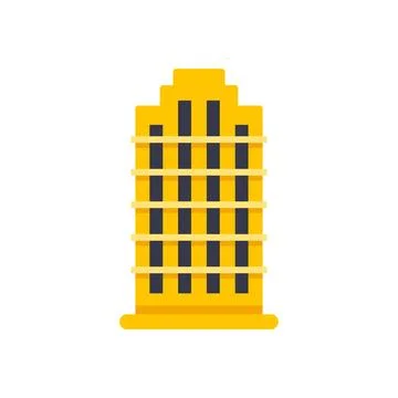 Yellow skyscraper building flat design concept icon Stock Illustration