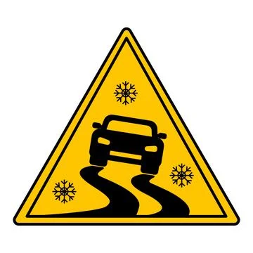 Yellow Slippery Road Sign. Vector Icon. The car is driving on a slippery ro.. 库存插图