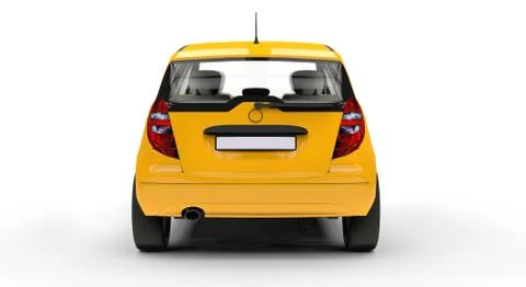 Yellow Small Car - Back View Stock Illustration
