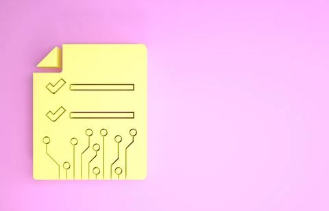 Yellow Smart contract icon isolated on pink background. Blockchain technology Stockillustratie