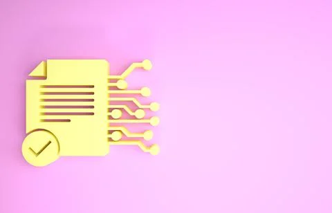 Yellow Smart contract icon isolated on pink background. Blockchain technology Stockillustratie