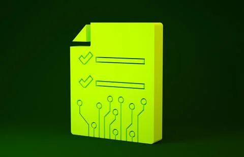 Yellow Smart contract icon isolated on green background. Blockchain technolog Stockillustratie