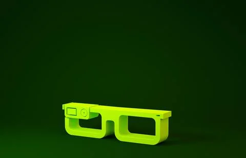 Yellow Smart glasses mounted on spectacles icon isolated on green background. Stock Illustration