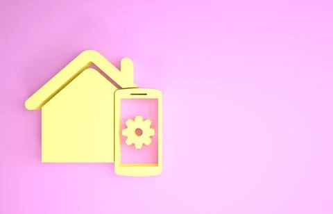 Yellow Smart home - remote control system icon isolated on pink background. M Ilustración de archivo