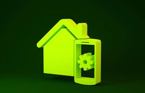 Yellow Smart home - remote control system icon isolated on green background.  Ilustración de archivo