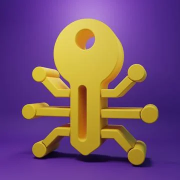 Yellow Smart key icon isolated on purple background. Minimalism concept. 3D.. Stock Illustration