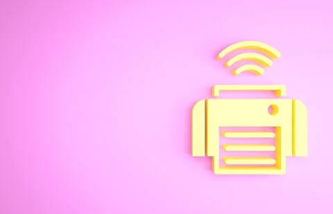Yellow Smart printer system icon isolated on pink background. Internet of thi 스톡 일러스트