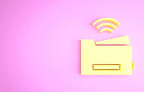Yellow Smart printer system icon isolated on pink background. Internet of thi Stock Illustration