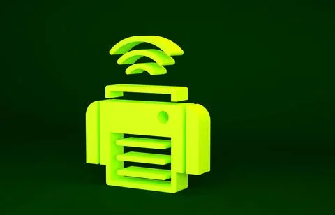 Yellow Smart printer system icon isolated on green background. Internet of th Stock Illustration