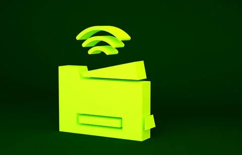 Yellow Smart printer system icon isolated on green background. Internet of th Stock Illustration