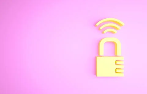 Yellow Smart safe combination lock icon isolated on pink background. Combinat イラスト素材