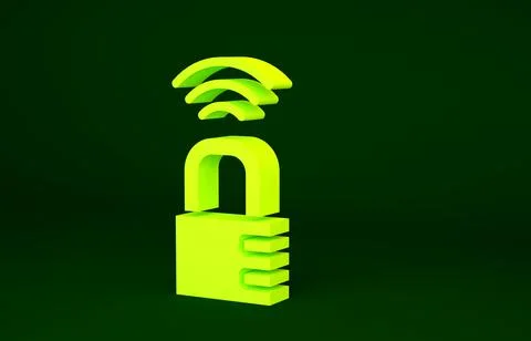 Yellow Smart safe combination lock icon isolated on green background. Combina Stock Illustration