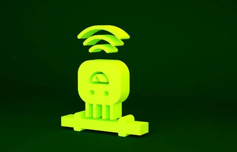 Yellow Smart sensor system icon isolated on green background. Internet of thi Illustrazione stock