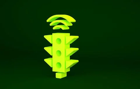 Yellow Smart traffic light system icon isolated on green background. Internet Illustrazione stock