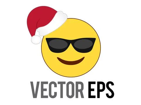 Yellow smiley face flat icon with black sunglasses and Christmas party hat Stock Illustration