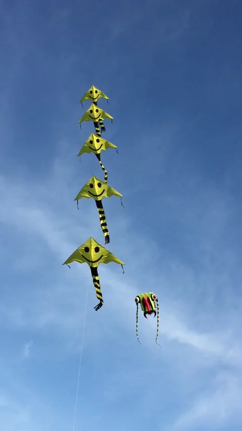 Yellow smiley face kites Stock Footage 167971123