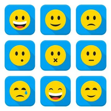 Yellow Smiley Faces Squared App Icon Set Stock Illustration