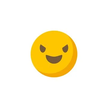 Yellow smiling devil face emoji showing mischievous expression Illustrazione stock