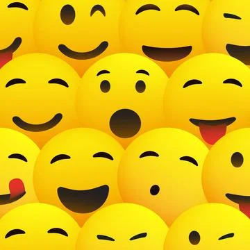 Yellow Smiling Faces with Various Expressions - Emoji Pattern Background Stock Illustration