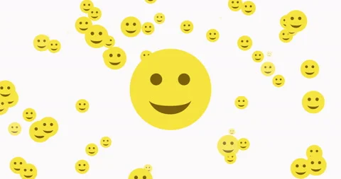 Yellow smiling on white background. Flying positive emotion animation. 4K video Stock Footage 108280197