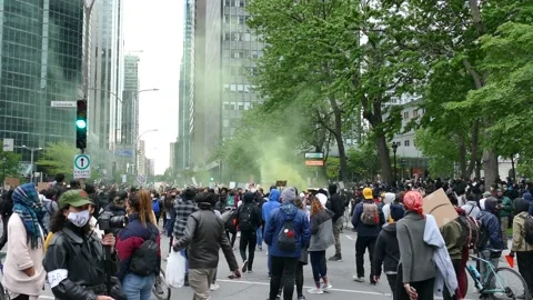 Yellow smoke during demonstration Stock Footage 132484384
