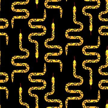Yellow snake on black seamless pattern vector Illustrazione stock