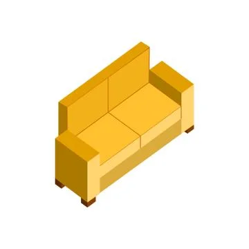 Yellow Sofa Couch 3D Isometric Furniture Illustration Stock Illustration