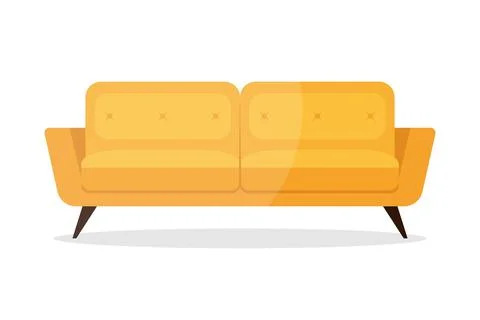 Yellow sofa flat icon isolated on white background. Flat couch icon symbol Stock Illustration