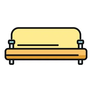 Yellow sofa line art icon showing modern living room furniture Stock Illustration