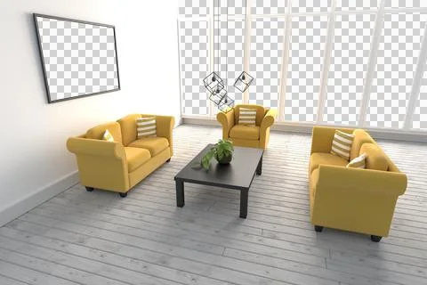Yellow sofas in living room at modern house Stockillustratie