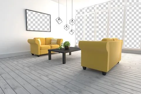 Yellow sofas in modern living room Stock Photos