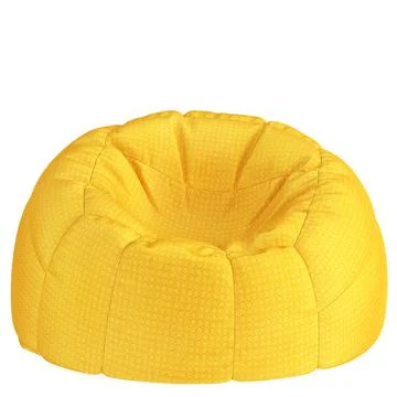 Yellow soft chairbag with a pattern of circles on a white background. 3d Stock Illustration