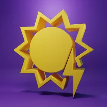 Yellow Solar energy panel icon isolated on purple background. Sun with ligh.. Stock Illustration