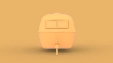 Yellow solid camper old vintage trailer 3d model isolated on background right Stock Illustration