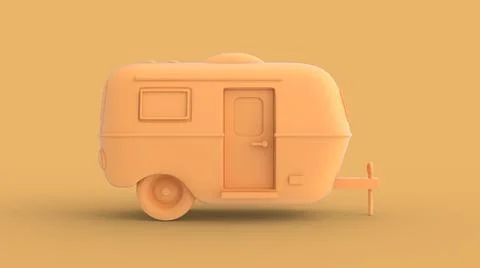 Yellow solid camper old vintage trailer 3d model isolated on background back  스톡 일러스트