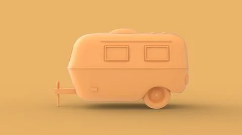Yellow solid camper old vintage trailer 3d model isolated on background front Stock Illustration