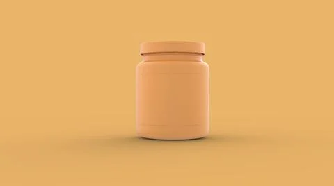 Yellow solid plastic medicine bottle with rectangle label for vitamin, tablet Stock Illustration