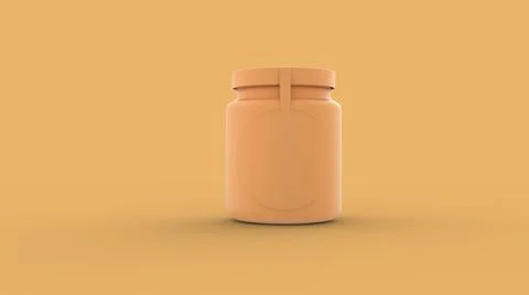 Yellow solid plastic medicine bottle with circle label for vitamin, tablet or Stock Illustration